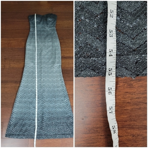 Betsy & Adam Strapless Gray Ombre Glitter Chevron Floor Length Gown Dress Size 2 - Picture 12 of 13